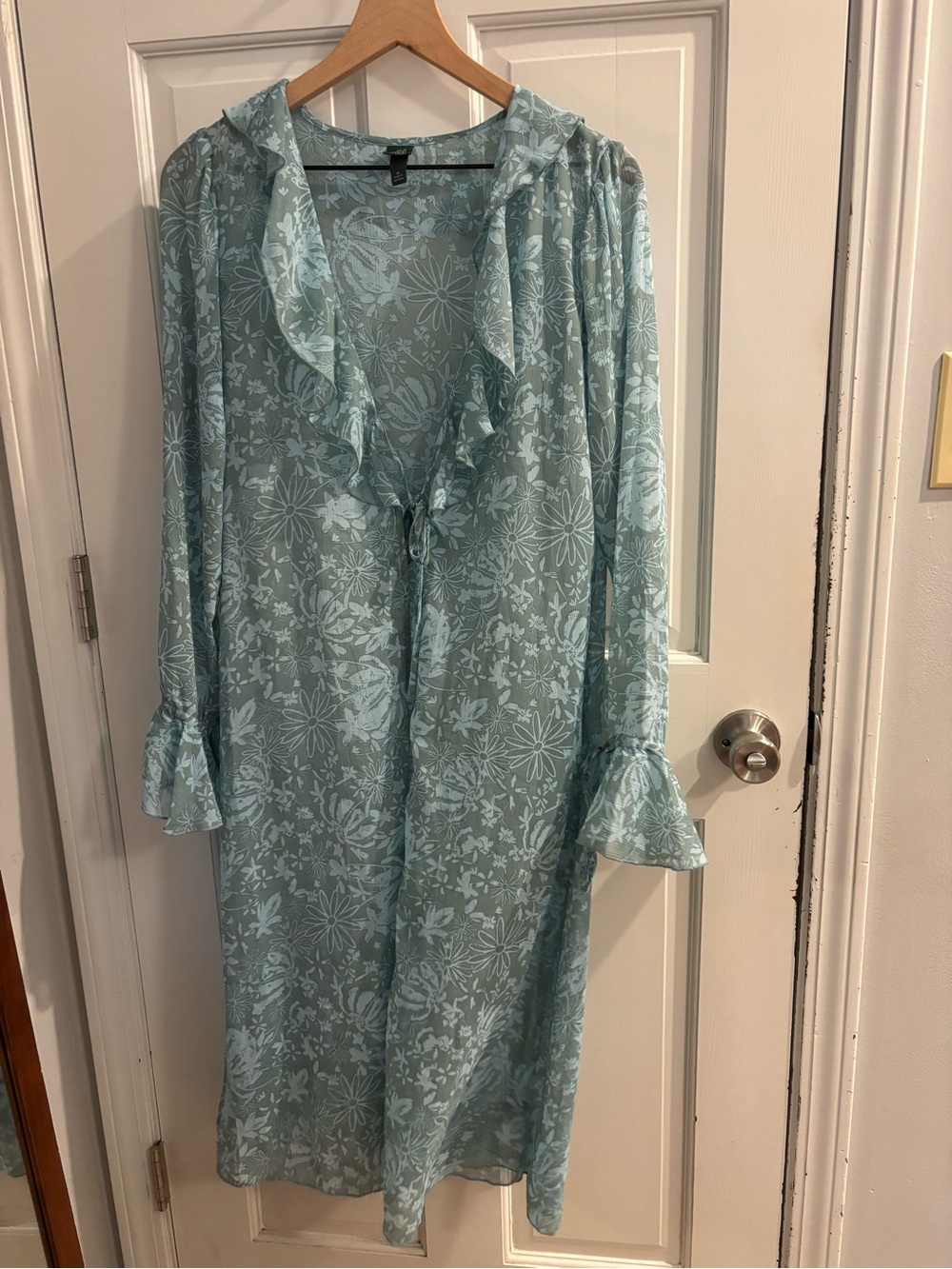 Sheer Light Blue Floral Ruffle swimsuit cover